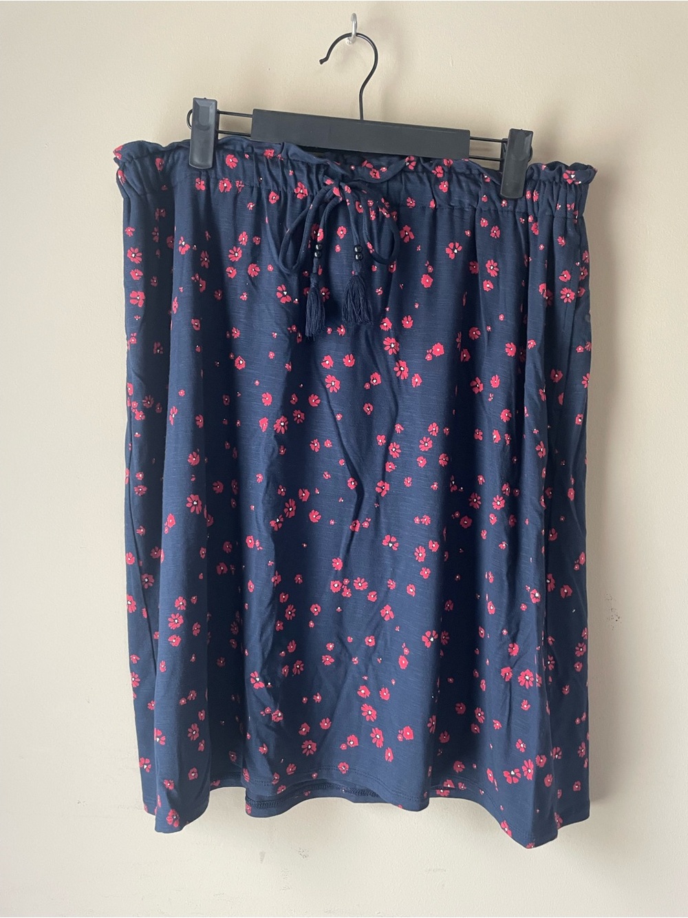 J. Jill Navy Skirt with Pink Floral Print and Drawstring